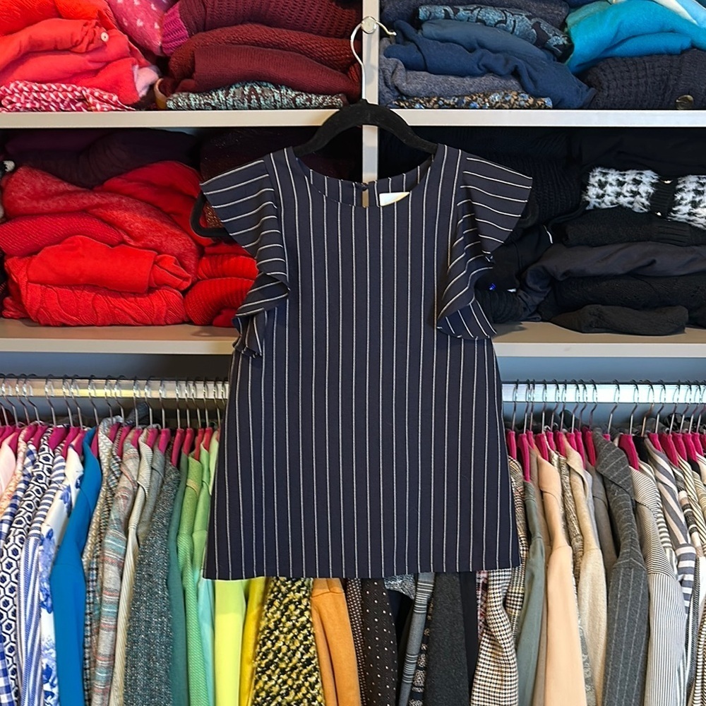 J.O.A. Navy and white pinstriped ruffle sleeve top size XS
